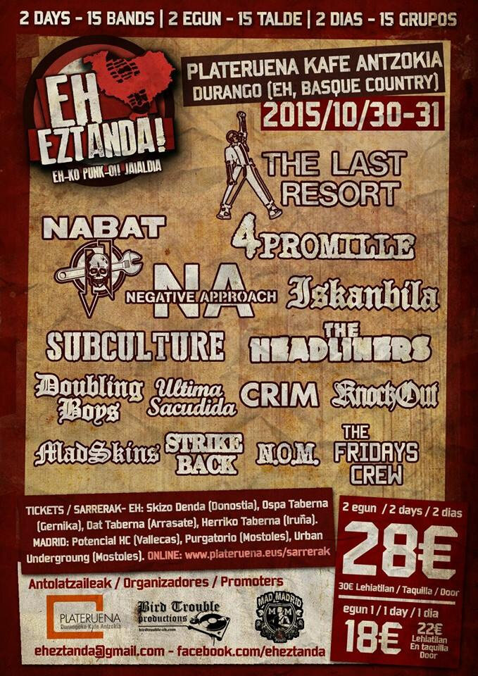 EH EZTANDA 30-31/10/2015 THE LAST RESORT, NABAT, 4PROMILLE, ISKANBILA....